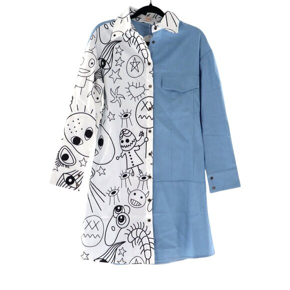 Leena Two-Tone‎ Shirt Dress Womens Demure Statement Creative Playful Artist NWT - Picture 1 of 13